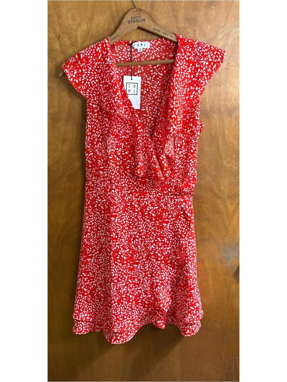 THML Red & White Polka Dot Ruffle Wrap Dress NWT Boho Coquette Wedding Coastal